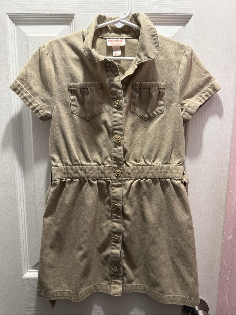 Cat & Jack Girls' Short-Sleeve Tan Button-Front Shirt Dress